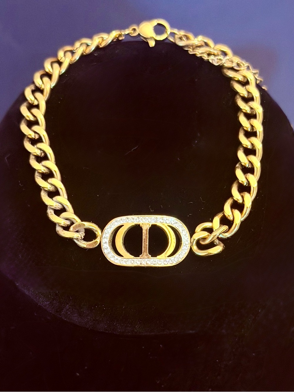 CD Gold Chain Bracelet with Crystal Oval Accent - Designer